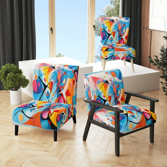 Designart "Colorful 0 Mid Century Abstract quintessence II" Multi-Color Mid-century Upholstered Accent Chair - Mid-Century Modern Arm Chair For Living Room