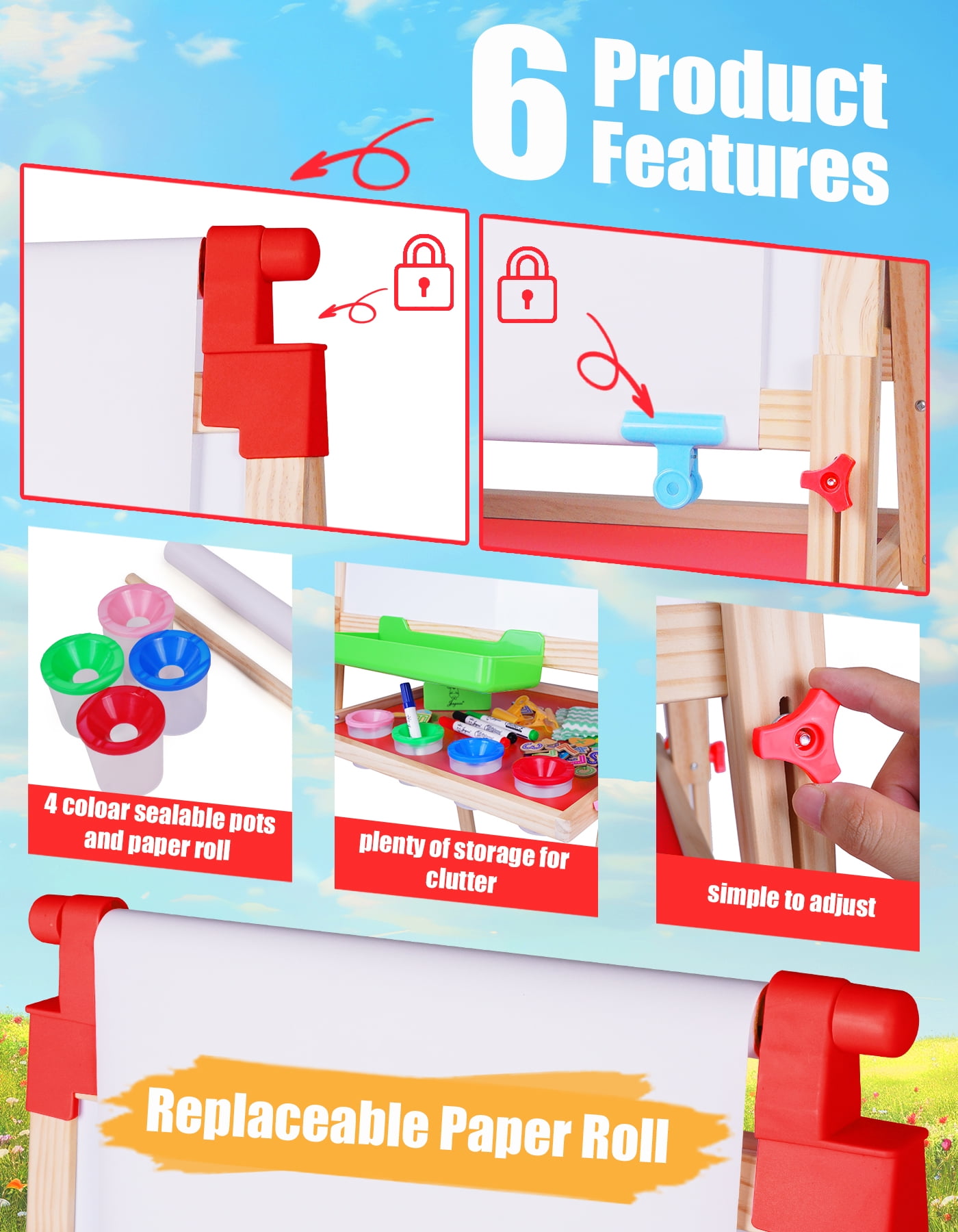 Joyooss Kids Double-Sided Adjustable Whiteboard & Chalkboard Wooden Art Easel