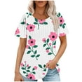 thumbnail image 1 of RKSTN Hauts d'Été pour Femmes 2024 Mode Décontractée Manches Courtes Col Rond Blouses Amples Grande Taille Imprimé Floral Polyvalent, 1 of 5