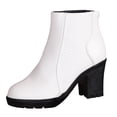 thumbnail image 6 of Modisza Platform Leather Ankle Boots for Women Back Zip Non Slip High Block Heel Booties Ladies Party Work Dressy Boot White 7.5, 6 of 7