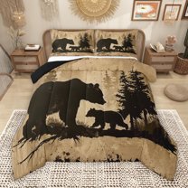 Manfei Brown Bear Adult Queen Comforter Set, Rustic Animal Wildlife Bedding Sets, Vintage Countryside Reversible Bedding Comforter Set, Lightweight Room Decor, 3pcs