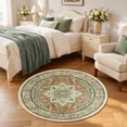 thumbnail image 2 of 4 ft Round Area Rug, Yamaziot Boho Vintage Oriental Circle Carpet, Washable Non Slip Non Shedding Soft Faux Indoor Floor Mat Rug for Bedroom Living Room Sofa Office, Green, 2 of 9