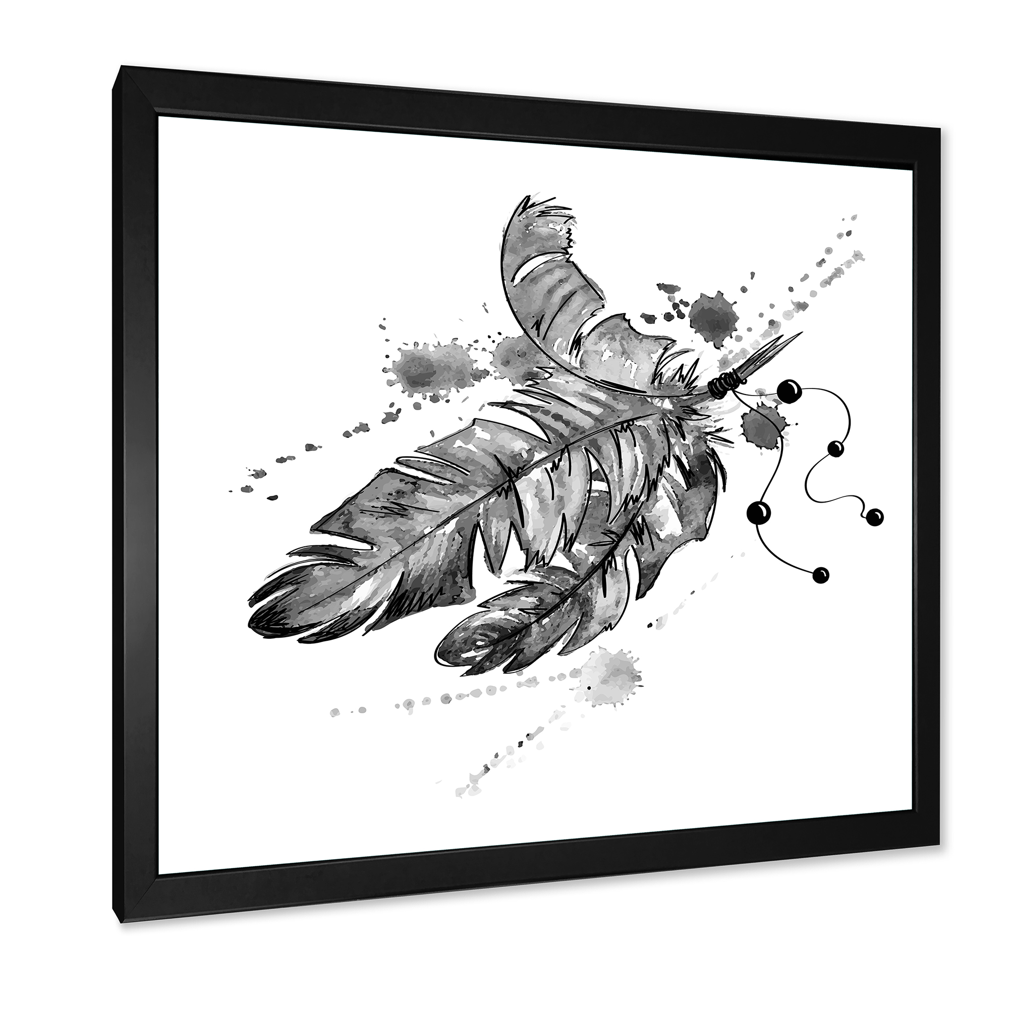 Designart 'Black and White Feathers Impression' Traditional Framed Art Print