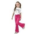 thumbnail image 3 of LRen 4T Girls Outfits, Girl's 2 Piece Set Cute Bowknot Print Short Sleeve T Shirt with Flare Leg Pants Set Little Girl Clothes Sets,Hot Pink,7-8 Years, 3 of 6