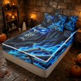 thumbnail image 3 of Erosebridal Spooky Skull Zipper Full Size Comforter Sets with Fitted Sheet and 2 Pillowcases, Halloween Fire Zipper Bedding Set for Boys Girls, Dark Gray Cyan, Black Reversible, 3 of 7