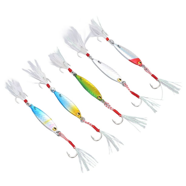 Ccdes 5Pcs 10g Jig Fishing Lure Metal Jig Baits Artificial Lure With  Feather Hooks Fishing Tackles For Bass,Jig Baits For Bass Fishing,Jig  Fishing Bait 