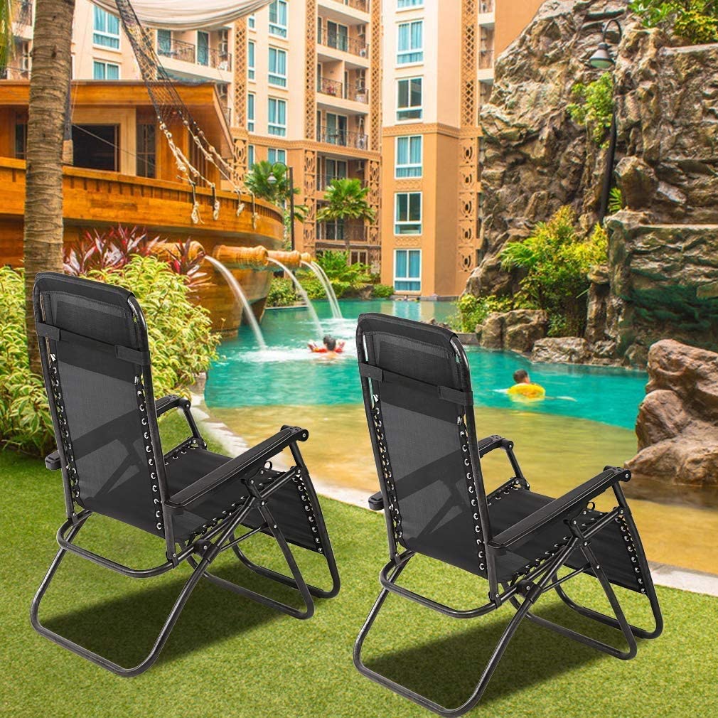 Dkeli Zero Gravity Chairs Set of 2 Folding Patio Lounge Chairs 250 Lbs Capacity Mesh Patio Recliner with Adjustable Pillow for Patio, Pool Side, Beach Camping, Black - image 5 of 7