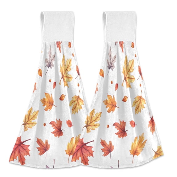Yayeee Kitchen Hanging Hand Towels Set of 2 with Loop Bathroom Absorbent Tie Towel, Watercolor Autumn Leaves