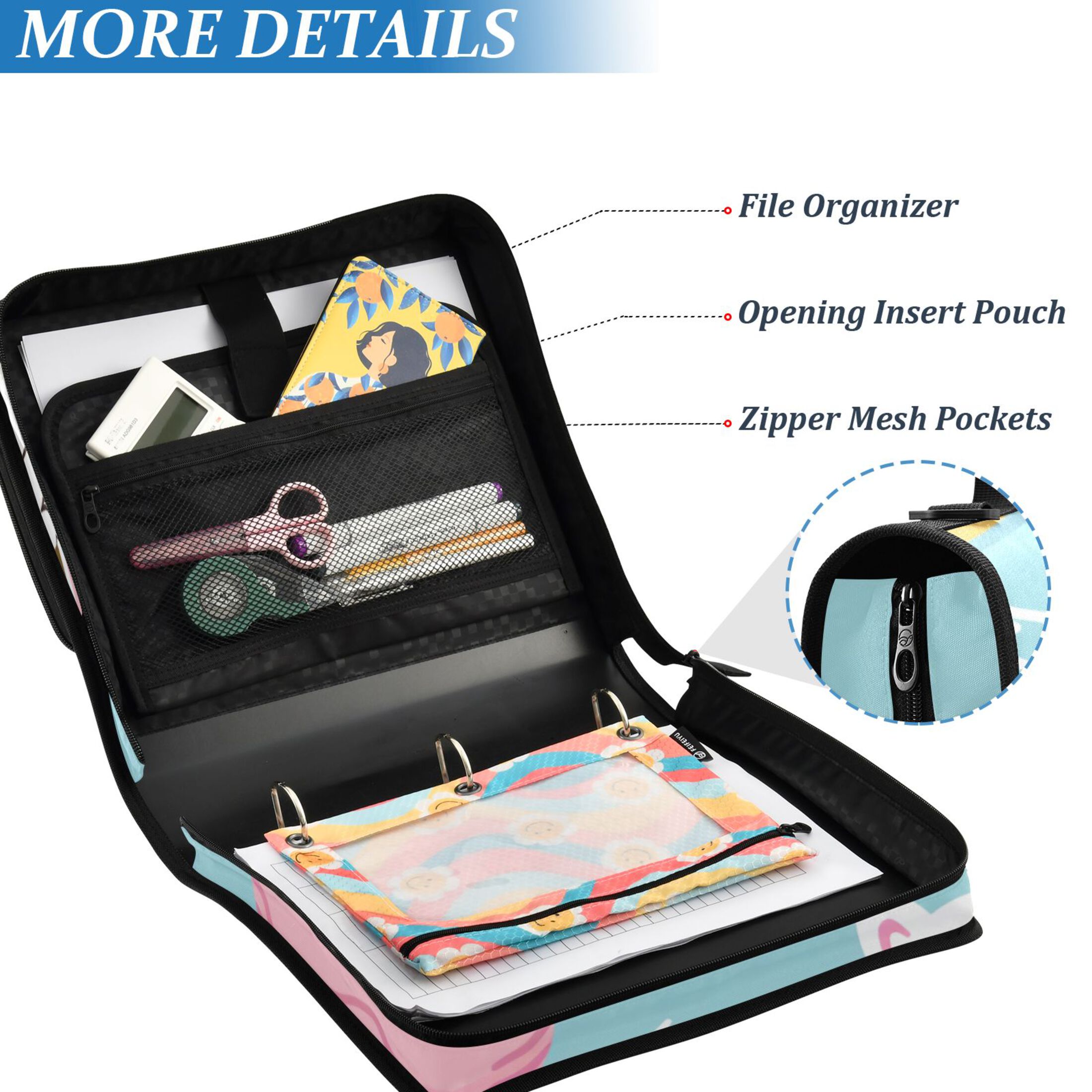 ALAZA Zipper Binder Cute Cat Cartoon 3 Ring Trapper Keeper File Folder Organizer Bag