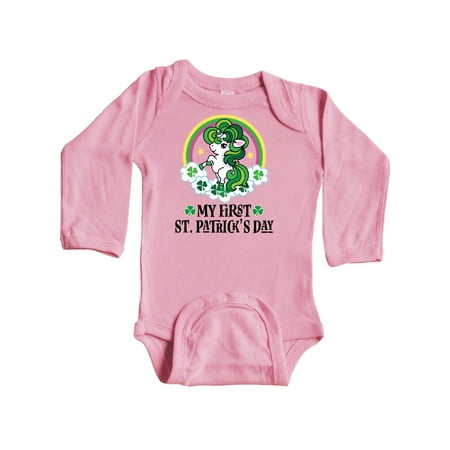 

Inktastic Unicorn 1st St Patricks Day Irish Gift Baby Girl Long Sleeve Bodysuit