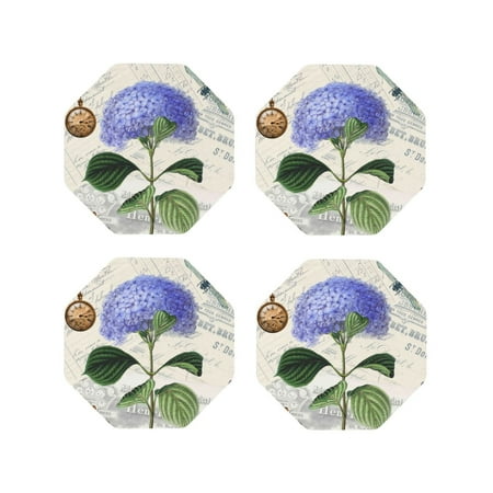 

Zeuib Vintage Flower Print Set of 4 Coasters for Drinks Glass & Cups Stain Protection Table Coaster Set Decorative Coffee Cup Coasters Housewarming Gift for Home Decor-Octagon