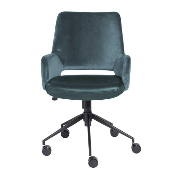 HomeRoots 21.26" X 25.60" X 37.21" Tilt Office Chair in Blue Fabric and Leatherette with Black Base