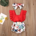 thumbnail image 4 of Douhoow Newborn Girls Jumpsuit Baby Ruffle Romper Backless Cherry Print Bodysuit with Headband, 4 of 7