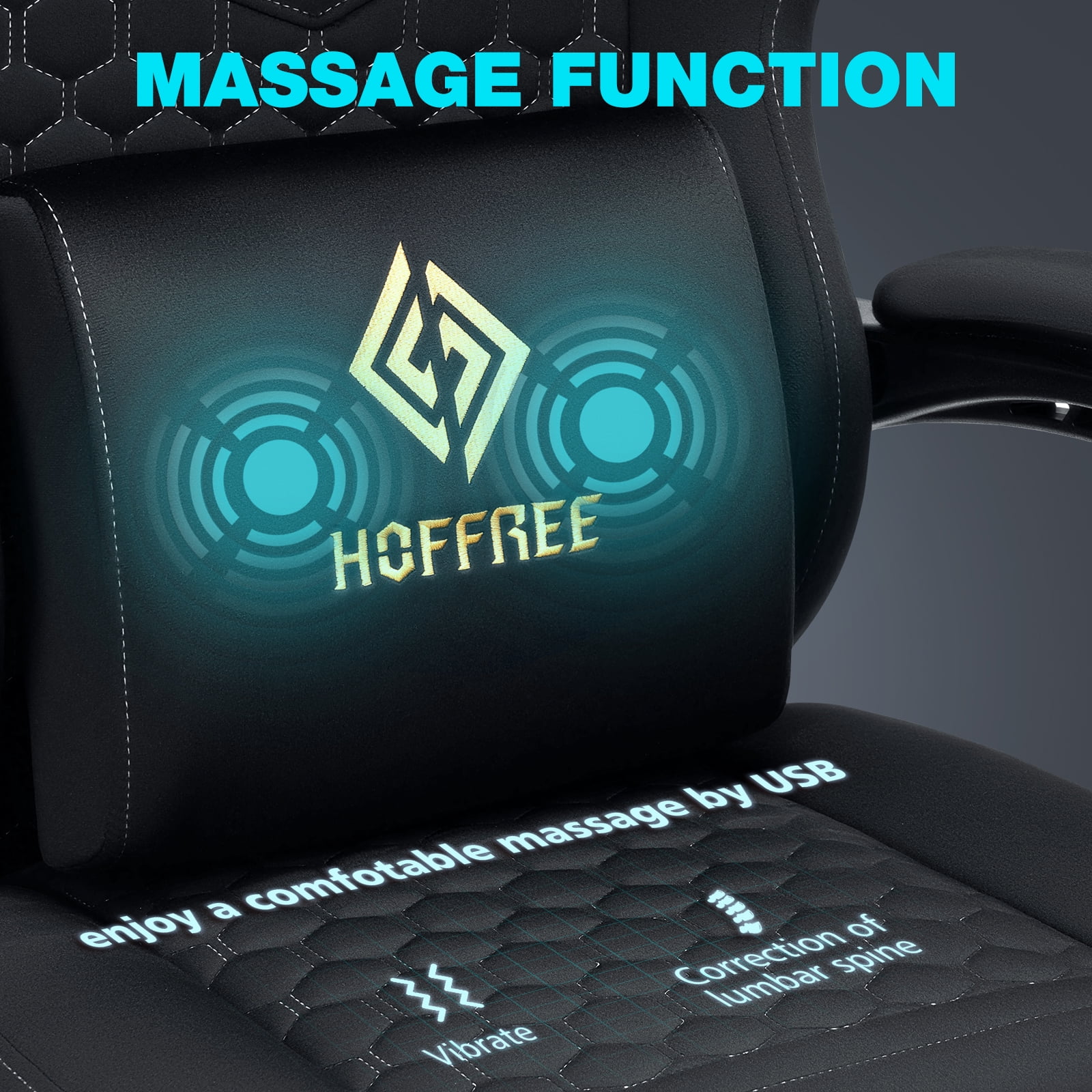 Hoffree Gaming Chair with Speakers and Massage Skin-friendly Gamer Chairs for Adults with Footrest Big and Tall Video Game Chair with Headrest and Lumbar Support for Office and Home Black