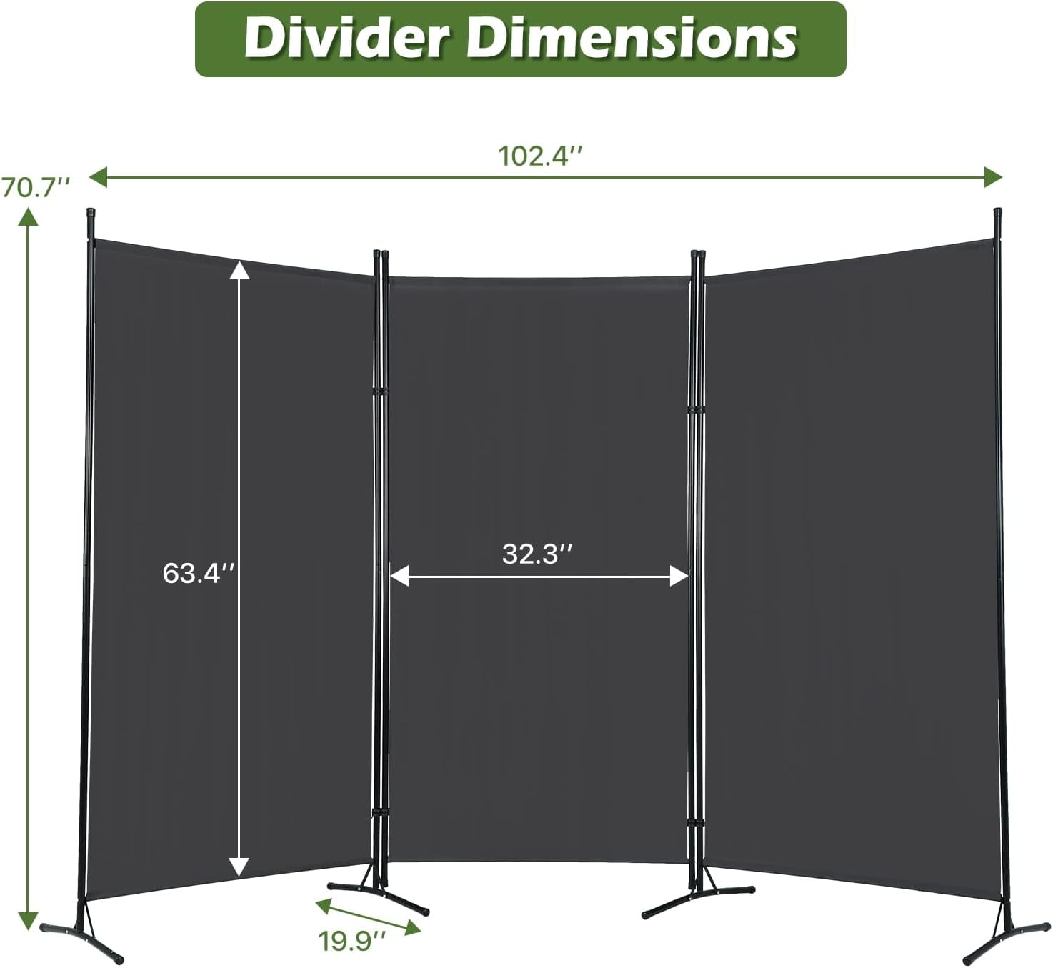 Dkelincs 3 Panels Room Divider Folding Room Partition Privacy Screen Portable Freestanding Room for Home Office, Gray