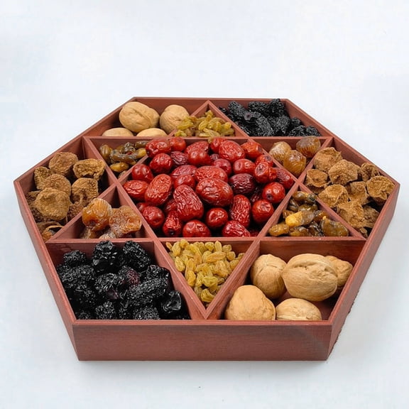Wooden Holiday Hexagonal Star Tray for Friends, Fruit Plate Storage Box, Decorative Ornaments and Crafts Brown
