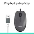 thumbnail image 3 of Logitech M100 Wired Optical Ambidextrous PC Mouse with 1000 DPI Optical Tracking, Gray, 3 of 8