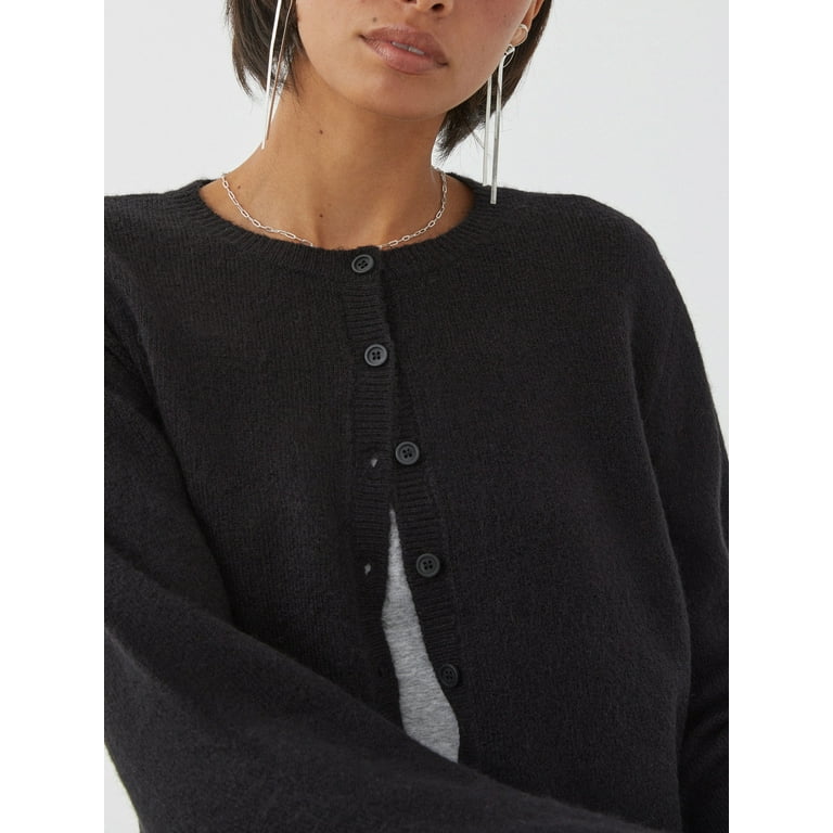 RAWUATEY Women s Solid Color Cardigan Long Sleeve Round Neck Button Down Sweater Knit Tops Walmart
