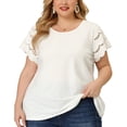 thumbnail image 2 of Women's Plus Size Tops Lace Panel Elegant Work Short Sleeve Top White 1X, 2 of 7