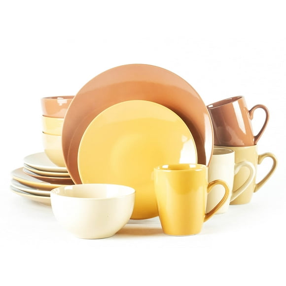 HomeVss, Color Wave Stoneware 16pc Dinnerware Set, Honey Comb