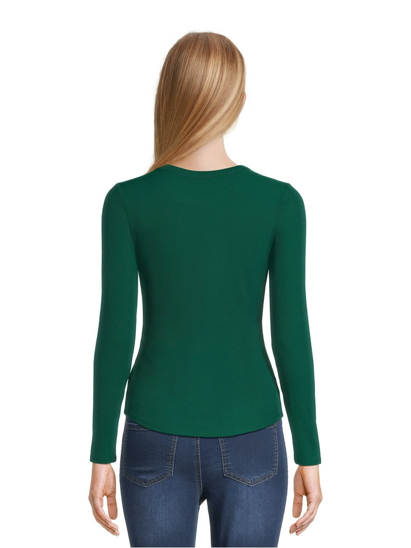 No Boundaries Women's Juniors Ribbed Crewneck Tee with Long