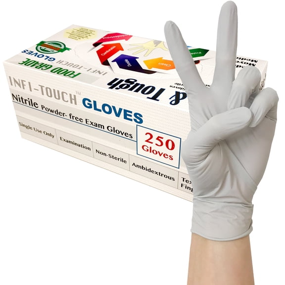 Infi-Touch Lite & Tough, Grey Nitrile Gloves, Powder-Free, Non Sterile, 250 Count Box (Size Medium)