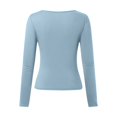 thumbnail image 4 of Top corto de manga larga y cuello redondo para mujer - Camiseta básica de yoga ajustada para entrenar, 4 of 5
