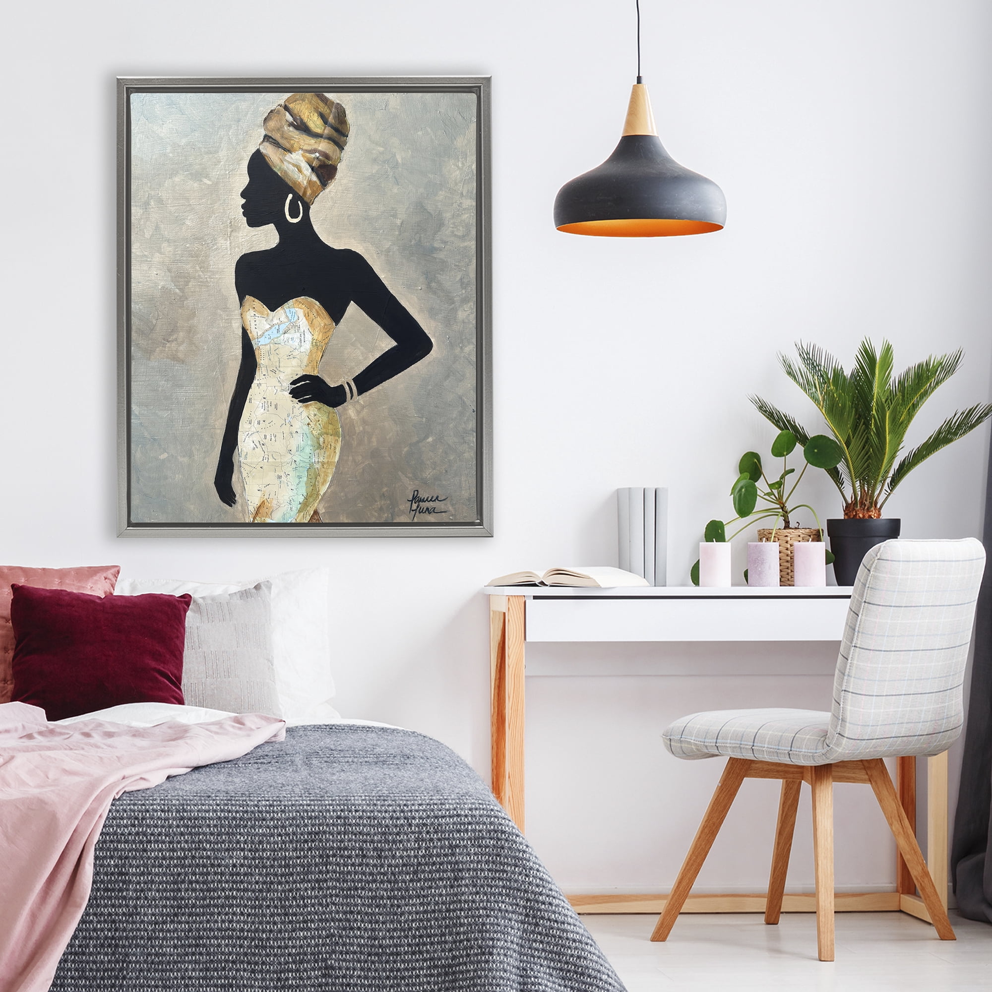 Stupell Industries Motherland Muse Fashion Portrait Gray Framed Floater Canvas Wall Art, design by Lauren Luna