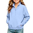 thumbnail image 4 of Girls Quarter Zip Sweatshirt Long Sleeve Turtleneck Fashion Casual Kids Pullover Tops Blue 9-10 Years, 4 of 6