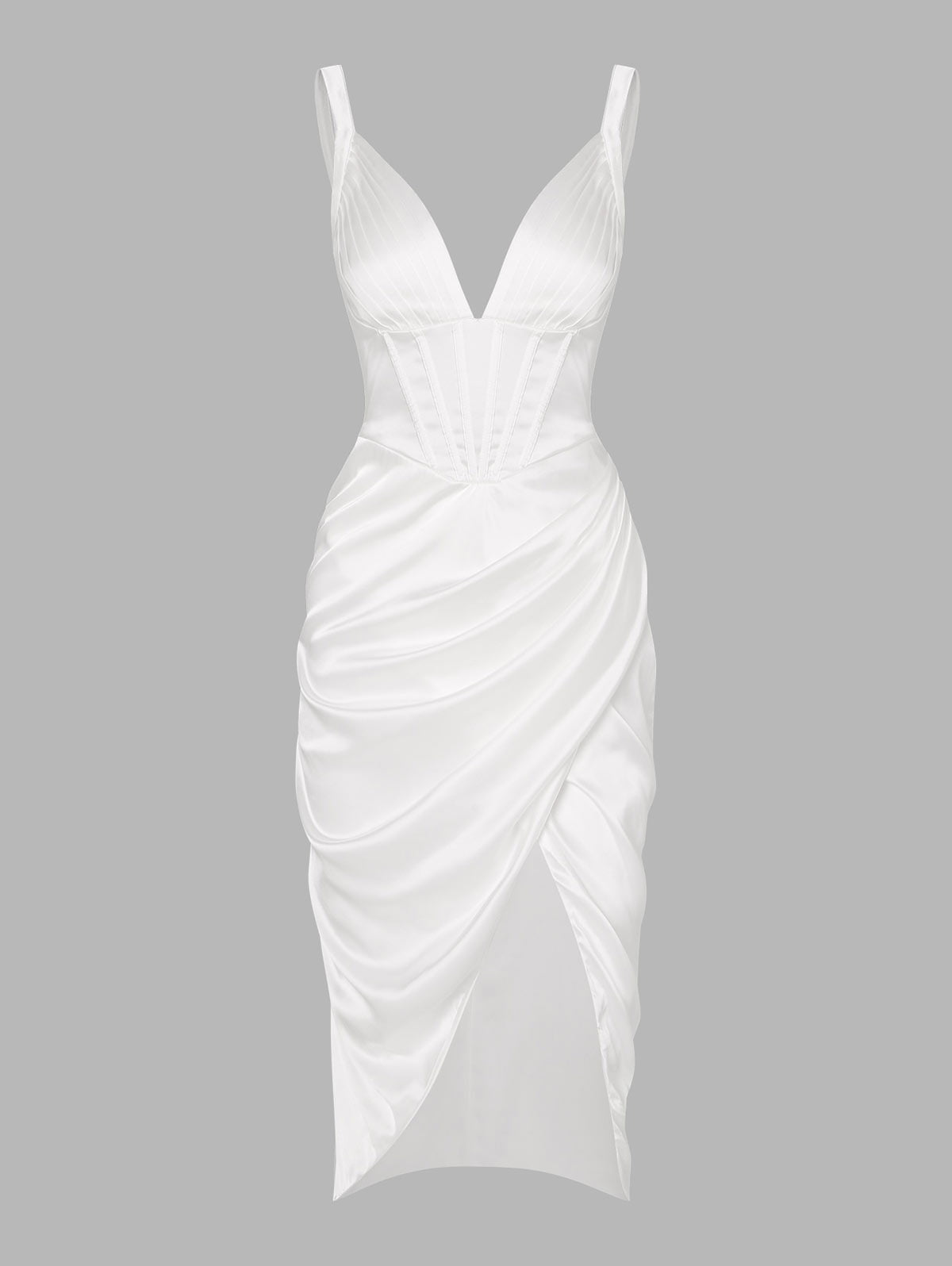 ZAFUL Women Sexy Prom Dress Silky Pleated Bustier Corset-style Draped Midi  Dress White M 