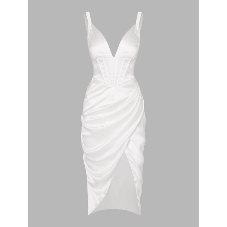 knee length dresses for ladies Women's Flora Off-Shoulder Draped Midi Dress S/M/L/Customize Cream White  MEAN BLVD