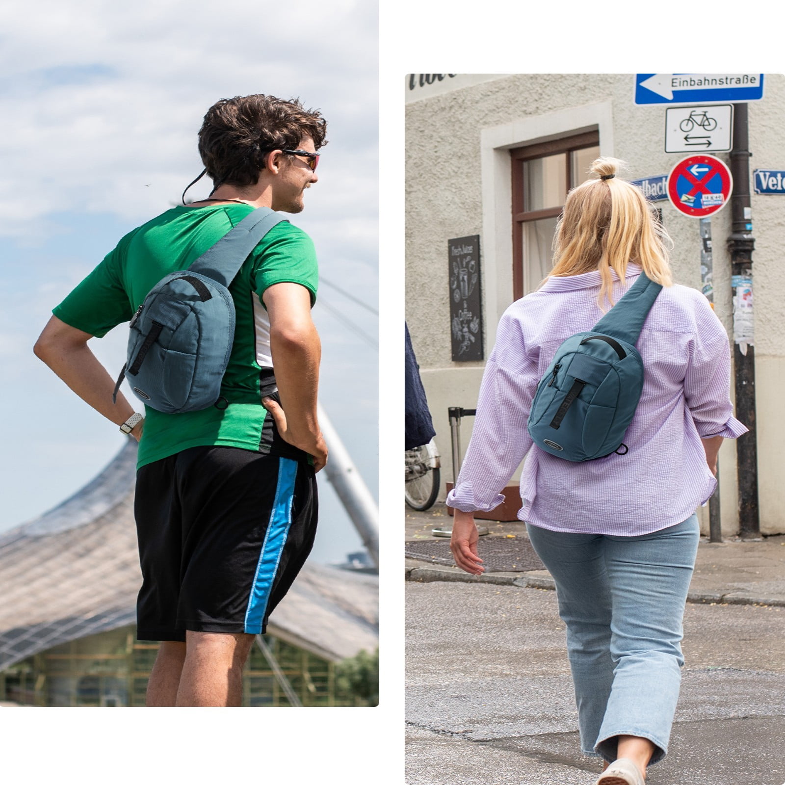WATERFLY Unisex RFID Blocking Anti Theft Travel Sling Cross-Body Shoulder Chest Bag,Blue