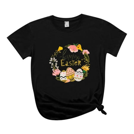 

Women s Easter Group Eggs Shirts Plus Size Short Sleeve Crewneck Happy Easter Day Easter Cute Bunny Print Tops
