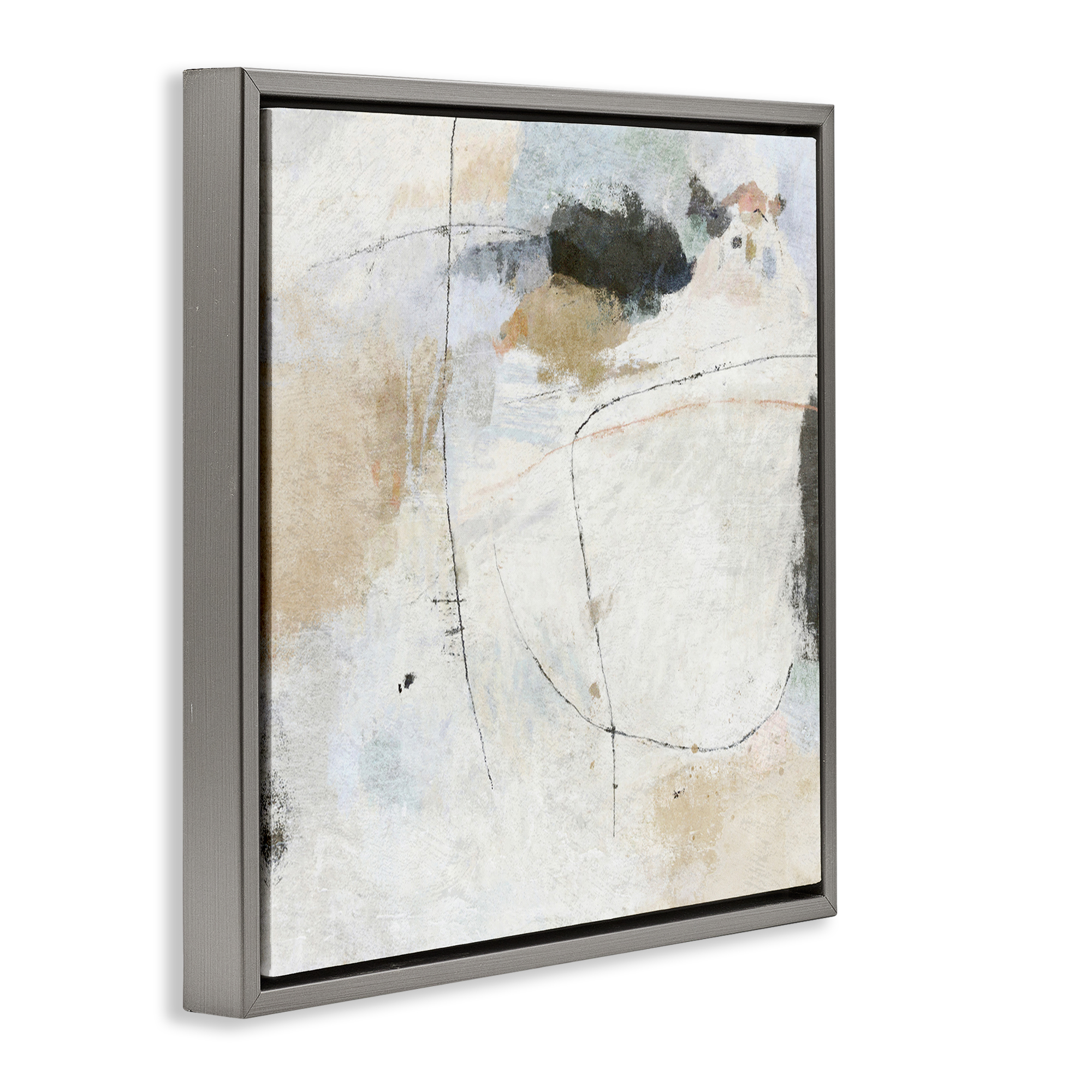 Stupell Industries Neutral Abstract Pattern Abstract Painting Gray Floater Framed Canvas Art Print Wall Art, 18 x 18