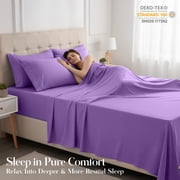 Lux Decor Queen Size Bed Sheets - 6 Piece Ultra-Soft Microfiber Sheets Set, Deep Pocket Fitted Sheet, Flat Sheet & 4 Pillowcases, Breathable Hotel Luxury, OEKO-TEX Certified, Purple