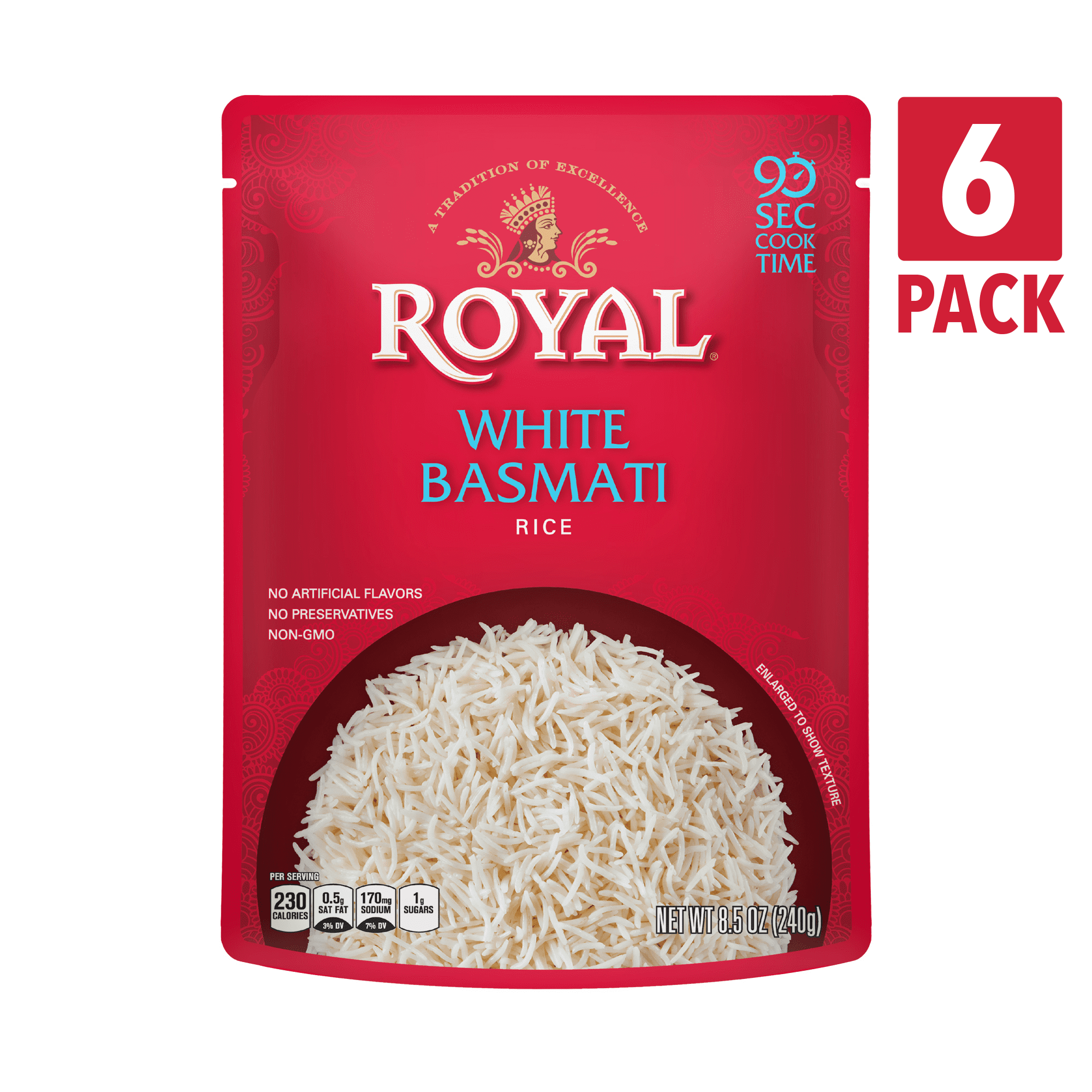 Royal Ready to Heat Basmati Rice, White Basmati Flavor, 6Pack
