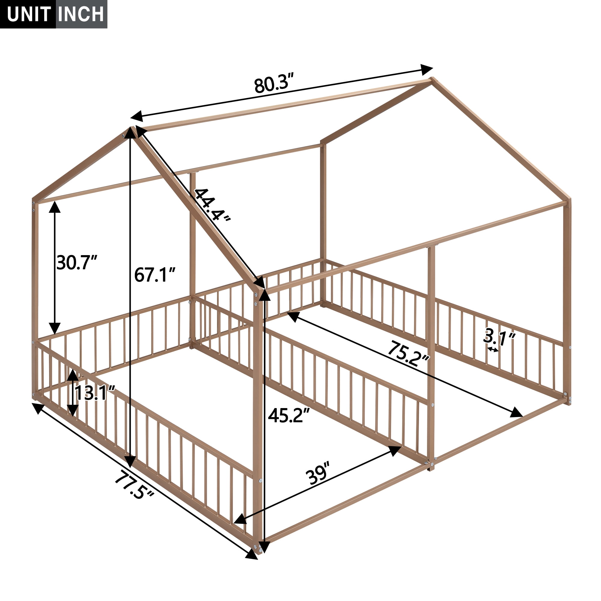 Bellemave Double Twin Size Floor Bed, Metal Shared Platform Beds for 2 Kids, Montessori House Bed for Toddler Boys Girls Teens(Gold)