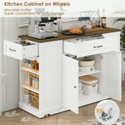 Homfa Kitchen Island with Wheels & Adjustable Shelf, 2 Drawer Modern Buffet Cabinet Sideboard Coffee Bar for Dining Room Living Room, White
