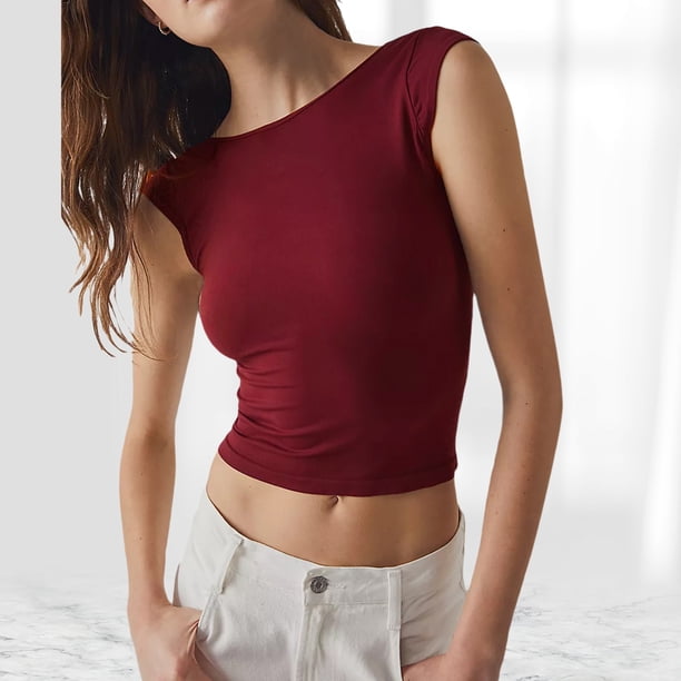 Camisa ajustada para mujer Camiseta sin mangas con cuello redondo Sin espalda Casual Slim Fit Traje de calle Hugtrwg Para estrenar