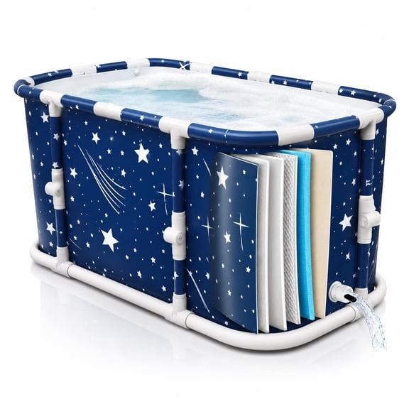 YUCHANG Portable Bathtub for Adults, Foldable Freestanding Soaking Bath Tub, Large Plastic Spa Tub for Bathroom, Indoor Outdoor Use, Stars Pattern