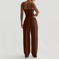 thumbnail image 4 of OIOLOYJM 2 Piece Sets for Women Comfy Cami Pajama Sets Casual Loose Tank Tops High Elastic Waist Drawstring Wide Leg Pants Cozy Soft Lounge Set Brown M, 4 of 6