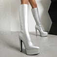 thumbnail image 2 of B91xZ Bottes pour Femmes Confortables à Plateforme Bout Rond Extensibles, Argent 6.5, 2 of 5
