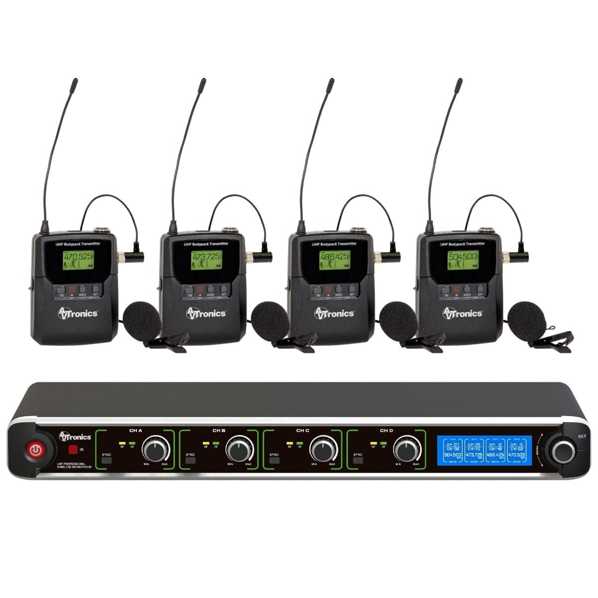 Kingdom 4Channel Wireless Microphone System with Bodypacks and Lapel