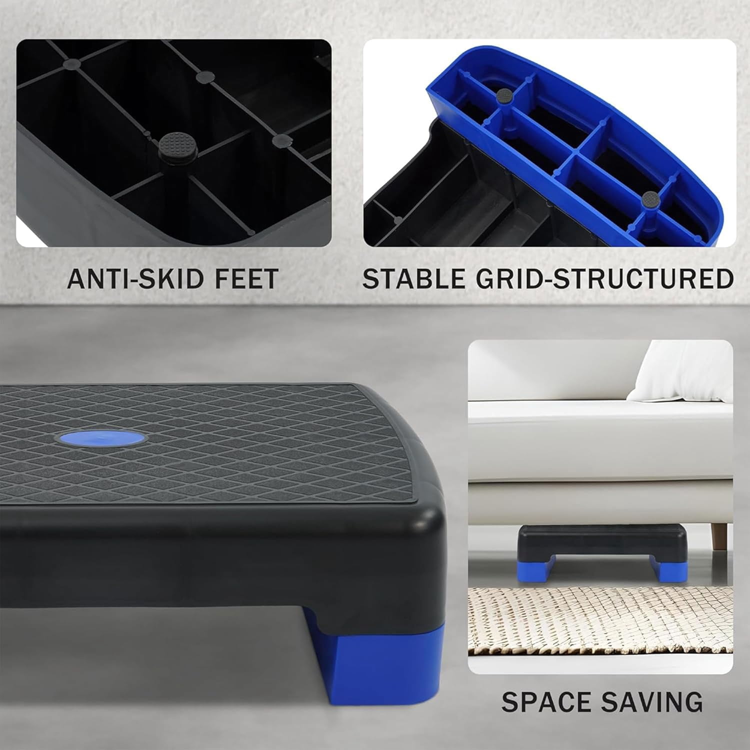 Aerobic Step Platform Trainer with Adjustable 2-Level Risers, 400 Pound Weight Capacity – Non-Slip Exercise Stepper for Cardio, Strength, and Fitness Workouts, 18-Inch, Multiple Colors