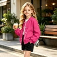 thumbnail image 6 of XRoczxe 4‑15 Years Old Kids Bomber Jacket, Boys Girls Solid Color Button‑Down Sweatshirt Jacket, Long‑Sleeve Casual Outerwear With Pockets, 6 of 7