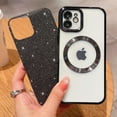 thumbnail image 4 of Compatible with iPhone 12 Magnetic Glitter Case, Luxury Plating Cute Bling Clear Phone Case, Compatible with MagSafe for Women Girls with Camera Protector Back Cover - Black, 4 of 10