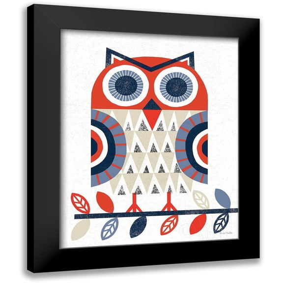 Mullan, Michael 12x14 Black Modern Framed Museum Art Print Titled - Folk Lodge Owl Red Navy