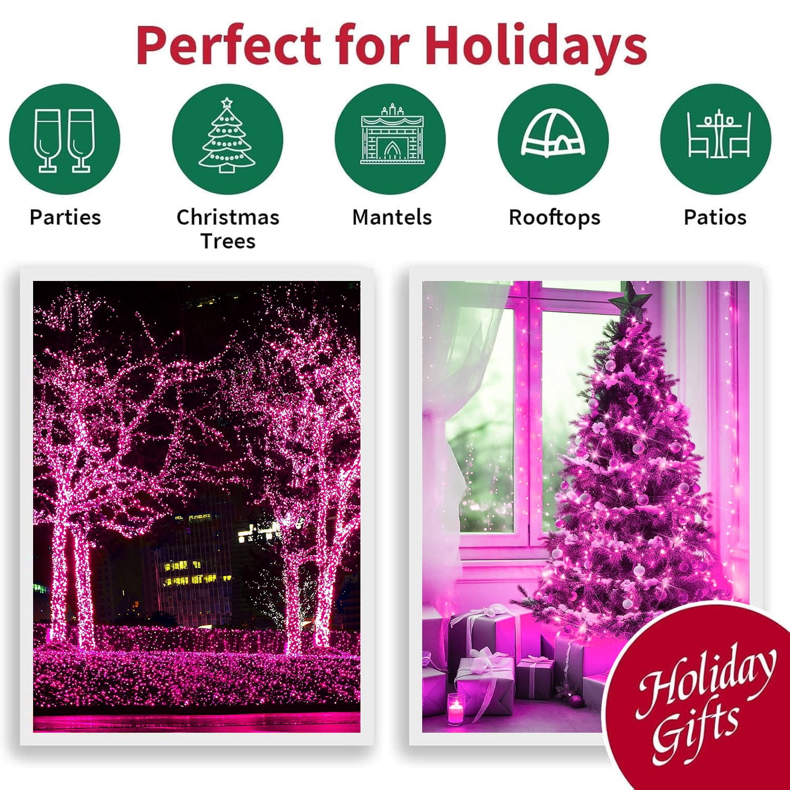 99FT 300 LED String Lights, Pink Fairy Lights Plug in, 16 Modes Transparent Pink Wire, 29V Low Voltage for Indoor Outdoor Christmas Wedding Party Decoration
