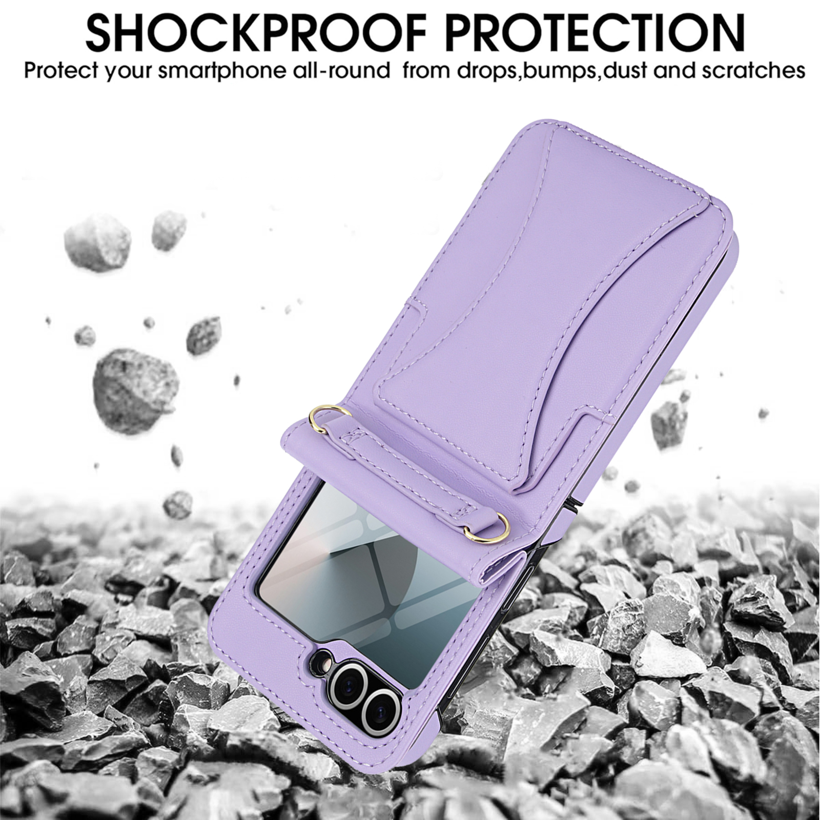 Crossbody For Samsung Galaxy Z Flip 7 Wallet Case with Hidden Kickstand, Credit Card Holder for Samsung Galaxy Z Flip 7 Case Built-in Screen Protector, Shoulder Strap & Lanyard Phone Case,Purple