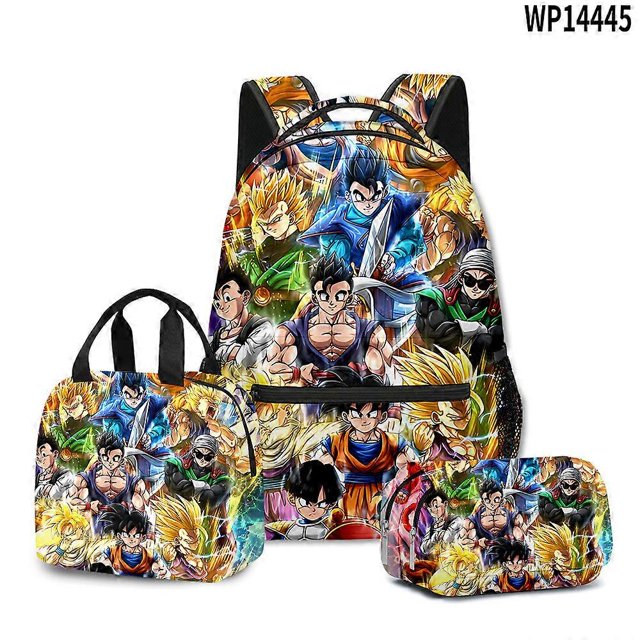 Mochila para estudiantes de Goku Dragon Ball, bolsa para el almuerzo, estuche para lápices, juego de 3 piezas, material escolar de dibujos animados de anime, capacidad de 20 litros